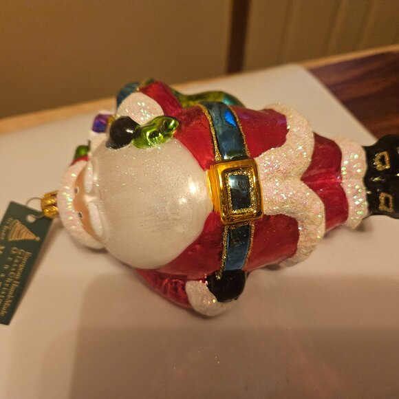 hand painted mouth blown glass santa w/ a bag of toys ornament made in Poland - Picture 2 of 7